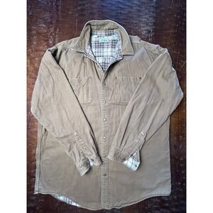 L.L.Bean Men's Brown Flannel Lined Shirt Jacket Button‎ Up Workwear Outdoors